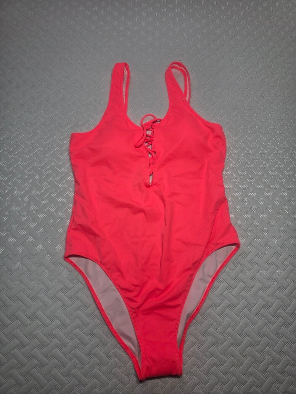 PINK Victoria's Secret Swimsuit Womens M Pink Lace Up One Piece Neon High Cut